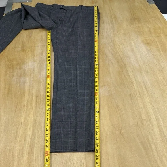 Kenneth Cole Suit Mens 46R Slim Fit Wool Blend Stretch Pants 40x32 Gray Plaid